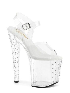 Pleaser Enchant 708RS Clear Platform High Heels with Rhinestones